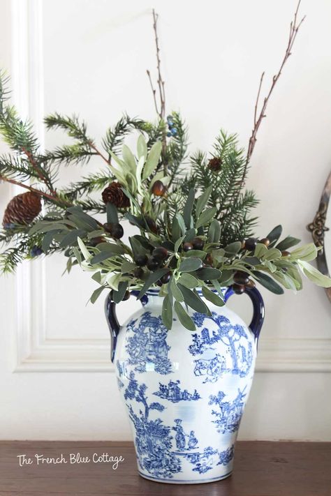 3 Ways to Transition from Christmas to Winter Décor • French Blue Cottage Winter Floral Arrangements Home, After Christmas Decorating, Winter Mantel Decorating Ideas, Glass Jugs Decor, January Decorating Ideas, January Decor After Christmas, Decorating After Christmas, After Christmas Decor, Winter Decorating Ideas