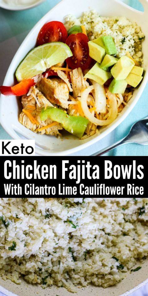 Ninja Foodie Healthy Recipes, Ninja Foodi Keto Recipes, Whole Food Keto, Chipotle Recipe, Fajita Bowl Recipe, Lime Cauliflower Rice, Chicken Fajita Bowl, Cilantro Lime Cauliflower Rice, Easy Dinners For Two