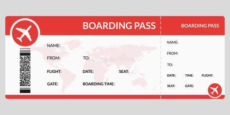 Plane ticket. Airline boarding pass template. Airport and plane pass document. Vector illustration royalty free illustration Flight Ticket Design Template, Template Tiket, Boarding Pass Invitation Template, Fake Plane Ticket, Airport Theme, Airport Tickets, Ticket Design Template, Ticket Template Free, Boarding Pass Invitation