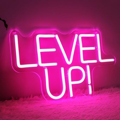 KiMineon Level Up Neon Sign for Wall, Remote Dimmer Level Up Arcade Gaming Neon Sign for Gamer Room Decor, USB Powered Game Level Up LED Light Sign, Best Gamer Gifts for Boys Kids Teen - 15'' Arcade Party, Gamer Room Decor, Bedroom Remodel, Novelty Lighting, Gamer Room, Light Sign, Remodel Bedroom, Gamer Gifts, Lighted Signs