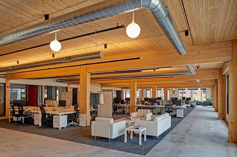 T3 Minneapolis Office Building | Mass Timber Office Building Work Office Inspiration, Steel Erectors, Office Kitchens, Office Facade, Office Layouts, Mass Timber, Case Studio, Materials Board, Community Library