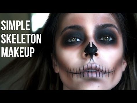 Simple Skeleton Makeup// Last Minute Halloween - YouTube Last Minute Skeleton Costume, Skeleton Witch Makeup, How To Skeleton Makeup, Simple Skeleton Makeup Tutorial, Skeleton Makeup Step By Step, Women’s Skeleton Makeup, Skeleton Make Up Tutorial, How To Do Skeleton Makeup, Skeleton Mouth Makeup