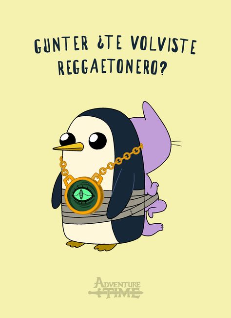 Gunter ¿Te volviste reggaetonero?   Love this show! so I decided to create a set of little stickers honoring each character with some of my favorites scenes and dialogues.   Adventure time set - stickers.   Ps. The spanish version from mexico is awesome. Gunther Adventure Time, Gunter Adventure Time, Aventura Time, I Love Simon, Adventure Time Wallpaper, Love Tattoos, Series Movies, Looney Tunes, My Favorites