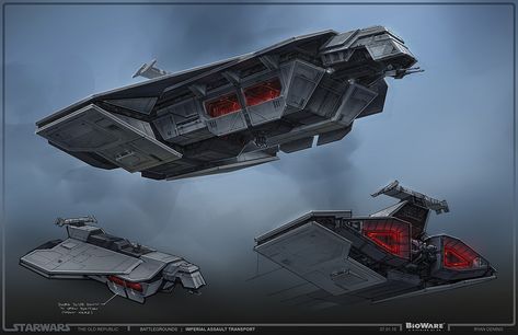 SWTOR Concept Art - Imperial Transporter // by Ryan Dening Space Troop Transport, Star Wars Star Destroyer Concept Art, Star Wars Starfighter Concept Art, Star Wars Imperial Ships, Star Wars Transport, Troop Transport, Star Wars Ships Design, Star Wars The Old Republic, Space Engineers