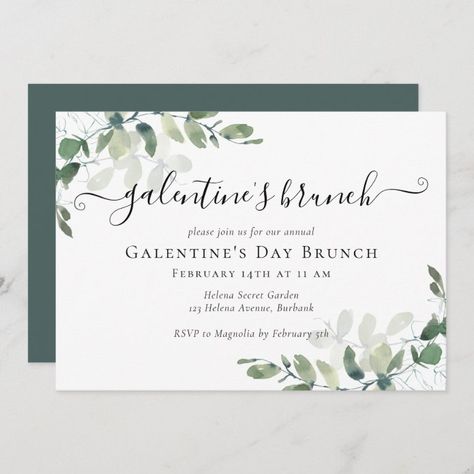 Eucalyptus Invitation, Secret Valentine, Galentines Party, Brunch Invitations, Invite Friends, Holiday Party Invitations, Invitation Sizes, Rsvp Card, White Envelopes