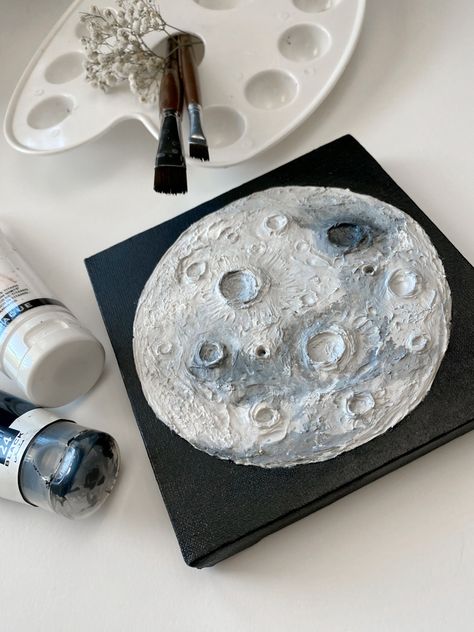 Moon , moon art , moon textured , moon painting 3d Moon Painting, Star And Moon Painting, Plaster Art Ideas, Clay Paintings On Canvas, Moon Texture Art, Canvas With Clay, Moon Painting Easy, Acrylic Painting Moon, Crescent Moon Drawing