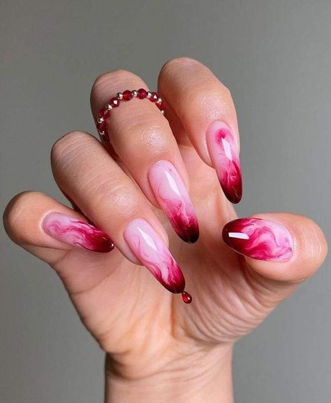 Dark Pink Nails, Wine Nails, Halloween Nail Designs, Halloween Nail, Marble Nails, Holographic Nails, Unique Nails, Classy Nails, Long Acrylic Nails