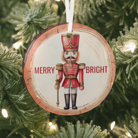 Merry Bright Nutcracker Toy Soldier Painted Nutcracker, Holiday Memories, Toy Soldiers, Holiday Tree, Custom Christmas, Tree Ornament, Nutcracker, Merry And Bright, Glass Ornaments