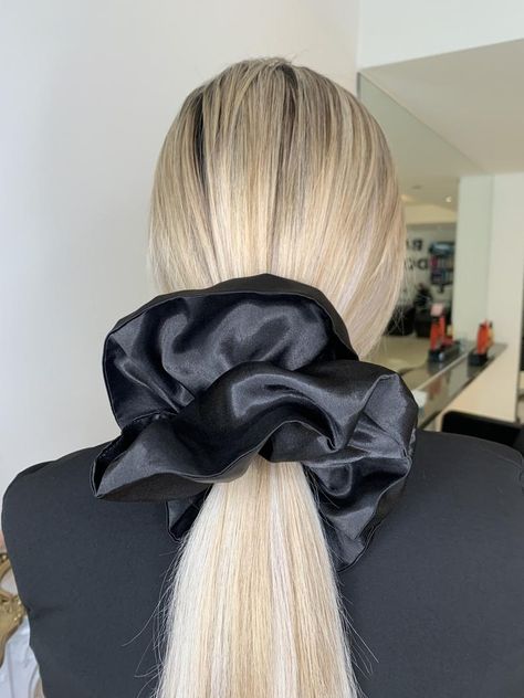 Giant Extra Large 8 inch Black Silk Satin Scrunchie LADYLUX | Etsy Satin Pillow, Satin Noir, Satin Pillowcase, Fuller Hair, Kimono Fabric, Hair Quality, Silk Kimono, Black Maxi, Ponytail Holders