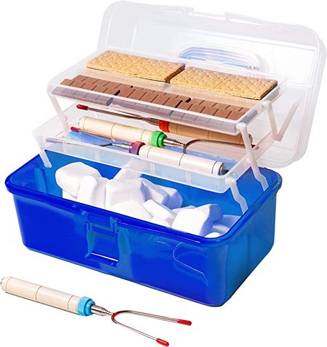 Smores Kit Diy, Smore Sticks, Smores Caddy, Smores Kit, Smores Sticks, Smores Kits, Snackle Box, Lake Ideas, Blue Patio