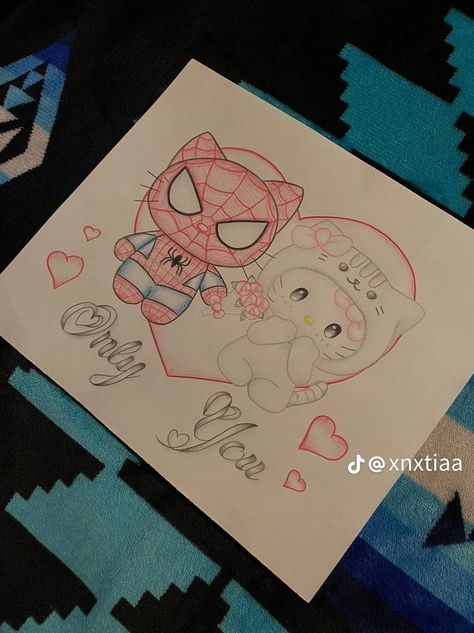 Kitty Drawing Cute, Valentine Drawing, Drawings For Him, Drawings For Boyfriend, Spiderman Drawing, Hello Kitty Crafts, Easy Love Drawings, Kitty Drawing, Hello Kitty Drawing