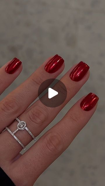 Red Nails With Gold Chrome, Chrome Jelly Nails, Chrome Red Nails Designs, Red Nails Chrome, Gold Chrome Nail Art, Red Chrome Nails Designs, Gold And Red Nails, Chrome Red Nails, Red Gold Nails