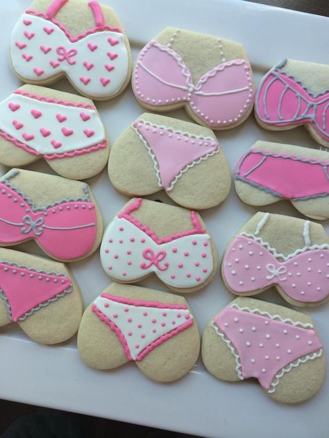 lingerie cookies | Cookie Connection Bachelor Party Cakes, Bachelor Cake, Lingerie Cookies, Bachelorette Cookies, Bridal Shower Cookies, Summer Cookies, Sugar Cookie Designs, Delicious Cookies, Fancy Cookies