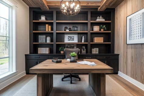 Who says your home office can’t feel like a luxurious escape? 🌿 The blend of modern and rustic elements in this design adds sophistication without losing any comfort. The dark built-in cabinetry paired with natural wood tones strikes the perfect balance between style and function, making it a workspace you’ll actually want to spend time in. 🖋⁣ ⁣ Pro tip: Focus on pieces that reflect your personal style and don’t shy away from mixing textures—wood, metal, and soft fabrics can all come together... Iron Ore, Wood Tones, Wood Metal, Built Ins, Work Space, Natural Wood, Soft Fabrics, Home Office, Personal Style