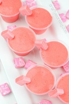 Make these delicious pink starburst jello shots! They ACTUALLY taste just like the best candy in the world does! Your friends will go nuts over these.   Yields: 1 dozen (2.5 oz) Jell-O shots INGREDIENTS NEEDED: 6 oz. Strawberry Jell-O gelatin 1 1/2 cups hot boiling water 1 shot glass sweet and sour mix 1/2 … Pink Starburst Jello Shots, Starburst Jello Shots, Best Jello Shots, Jello Pudding Shots, Crafty Morning, Pink Starburst, Pudding Shots, Jello Shot, Jello Shot Recipes