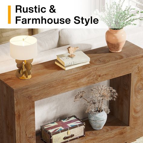 Rustic Console Sofa Table for Entryway, Hallway, Living Room - 47.24" W x 32.8" H x 11.81" D - Bed Bath & Beyond - 40379698 Sofa Table Behind Couch, Industrial Hallway, Hallway Accent, Table For Entryway, Console Table With Storage, Table Behind Couch, Accent Table Decor, Rustic Console, Console Sofa Table