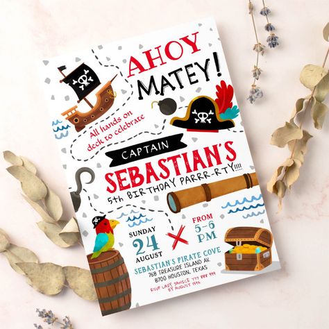 Pirate birthday party invitation - tap to personalize and get yours #invitation #zgroupon, #pirate, #pirate #birthday #party Parrot Pirate, Pirate Birthday Party Invitations, Pirate Party Invitations, Pirate Map, Pirate Birthday Invitations, Pirate Themed Birthday Party, Pirate Invitations, Pirate Themed Birthday, Pirate Treasure Chest