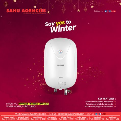 Give a start to your day with warm pleasant bath!! Here, we present the best quality Havells water geyser with 15l water capacity A warm and fresh bath makes you feel more energized. Visit nearest Sahu Agencies today:@sahuagencies Website www.sahuagencies.in Corporate Office : C-40/5, Meera Bai Marg, Hazratganj, Lucknow, U.P. 🪀- 8874040100 📱- 8874040100 📞- +91 522 4040100 #Sahuagencies #Havells #WaterHeatersOffer #electronicoffer #bestappliances #elecronics #affordableprices #appliance Meera Bai, Water Geyser, Best Appliances, A Start, Corporate Office, Hard Water, Water Heater, Insulation, Bath