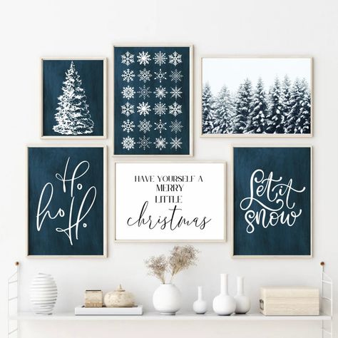 "Many more Christmas Wall Art Prints are available in my Shop! https://etsy.me/3VnJ3R6 Add some Christmas cheer to your holiday decor with this set of 6 Blue and White Christmas printable wall art. It's perfect as you can print right away and arrange it to fit any space. Simply download the files and print! THIS IS A DIGITAL DOWNLOAD, NO PHYSICAL PRODUCT WILL BE SHIPPED  You will receive a PDF with a link to google drive files containing  High-Resolution JPG files at 300 DPI that can be printed Blue Winter Decor Living Rooms, Navy Blue And White Christmas Decor, Christmas Living Room Wall Decor, Blue Farmhouse Christmas Decor, Blue Kitchen Christmas Decor, Home Decor Sign Ideas, Blue Christmas Decor Living Room, Blue White And Silver Christmas Decor, Cricut Winter Decor