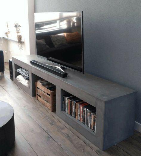 Concrete Furniture, Table Tv, Bedroom Loft, Living Room Decor Apartment, Front Room, Tv Unit, Tv Stand, Diy Decor, Living Room Decor