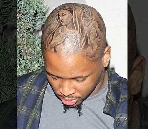 See what rapper YG tattooed on his head | olaruks Tattoos Virgin Mary, Yg Tattoos, Bald Head Tattoo, Ink Tattoo Ideas, Yg Rapper, Look Hip Hop, Tattoo Font For Men, Scalp Tattoo, Black Men Tattoos