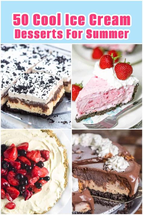 This summer, make sure to have a dessert that's as cool as the season itself. We've curated 50 of the tastiest ice cream dessert recipes perfect for birthdays, summer BBQs, and potlucks. From frozen treats to layered desserts, there's something for everyone who has a sweet tooth. These no-bake recipes will make your summer extra sweet, so get ready to dive in. Homemade Ice Cream Pie, Ice Cream Dessert Recipes, Frozen Dessert Recipes, Vegan Ice Cream Cake, Desserts For Summer, Ice Cream Sandwich Dessert, Sandwich Dessert, Ice Cream Dessert Recipe, Frozen Pudding