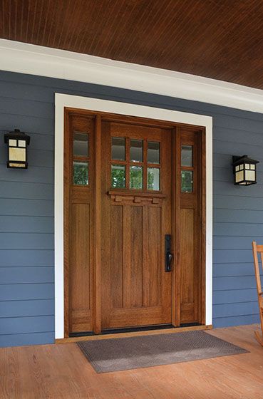 Craftsman Style Front Doors, Craftsman Exterior Door, Craftsman Front Door, Exterior Doors With Sidelights, Craftsman Front Doors, Craftsman Style Doors, Craftsman Door, Craftsman Exterior, Front Porch Design