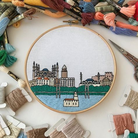 Hoop art. Istanbul Embroidery Hoop, Hand Embroidery, Embroidery Hoop Art, Wall Decor, Housewarming G Hoop Art Wall Decor, Free Hand Embroidery, Embroidery Guide, Hoop Art Wall, Embroidery Hoop Art Diy, Wooden Hoop, Hand Embroidery Pattern, Hand Embroidery Art, Online Pattern