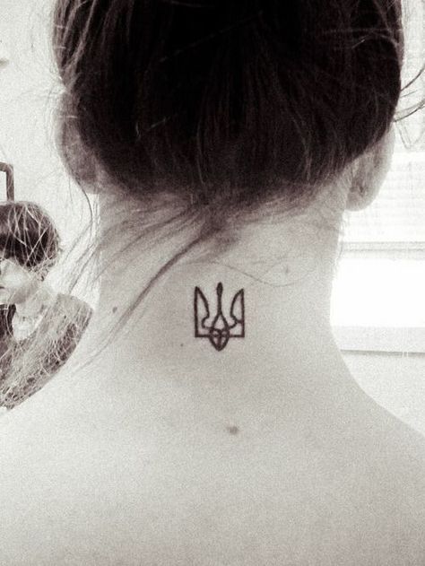 Tryzub Tattoo, Ukrainian Tattoo, Trident Tattoo, Cute Tattoos On Wrist, Unique Small Tattoo, Ear Tattoo Ideas, Mark Tattoo, Ear Tattoos, Metal Tattoo