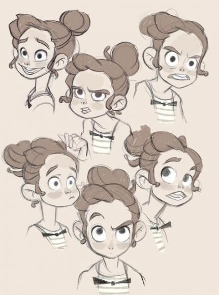 Pinterest Drawing Heads Cartoon, Thinking Expression Drawing, Thinking Face Drawing, Draw Face Expressions, Face Expression Illustration, Big Eyes Drawing, Thinking Expression, Thinking Character, Character Art Ideas