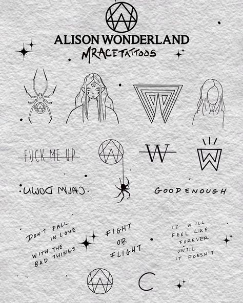 X Alison Wonderland Tattoos, Edm Tattoo Ideas, Edm Tattoo, Alison Wonderland, Wonderland Tattoo, Adult Coloring Designs, Coloring Designs, Dont Fall In Love, Tattoo Sketches