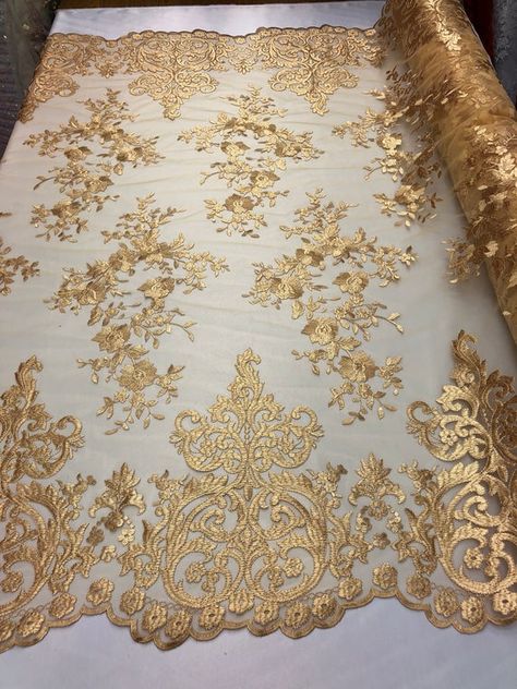 Lace Mesh Dress, Gold Tulle, Night Gowns, Lace Tablecloth, Flower Border, Fabric Floral, Bridal Photos, Floral Bridal, Lace Embroidery