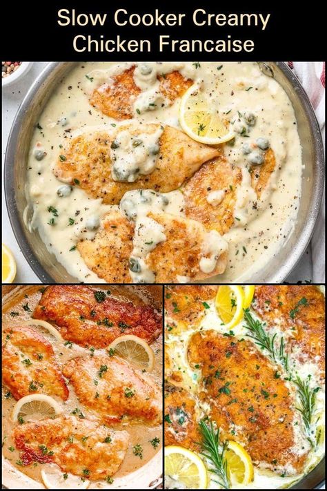 Chicken Franchise Easy, Crock Pot Chicken Francese, Slow Cooker Chicken Fricasse, Creamy Chicken Francaise Recipe, Crockpot Chicken Francese, French Slow Cooker Recipes, French Crockpot Recipes, Easy Chicken Francaise Recipe, Chicken Supreme Recipe