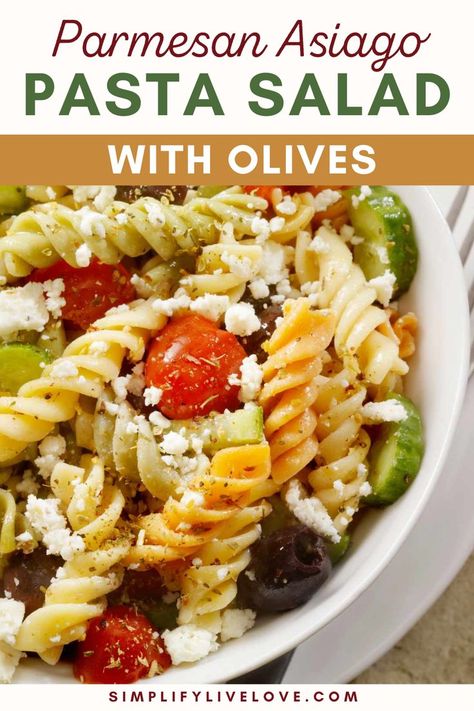 Parmesan Asiago Pasta Salad Recipe with Olives Asiago Pasta Salad, Asiago Pasta, Recipe With Olives, Parmesan Pasta Salad, Salad With Olives, Delicious Pasta Salad, Cookout Recipes, Salad For Dinner, Main Salad