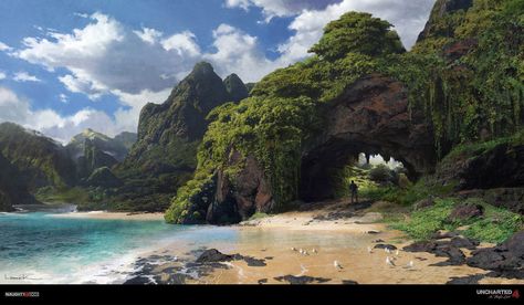 Beach Environment, Fantasy Beach Concept Art, Island Environment Concept Art, Fantasy Ocean Village, Pirate Island Concept Art, Fantasy Tropical Island, Uncharted Game, Pirate Island, Fantasy Island