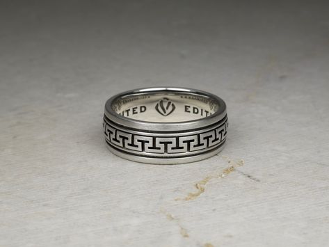 Star Wedding Band, Greek Pattern, Beautiful Wedding Bands, Greek Key Pattern, Mens Band, Silver Band Ring, Greek Key, Gold Collection, Ancient Greece