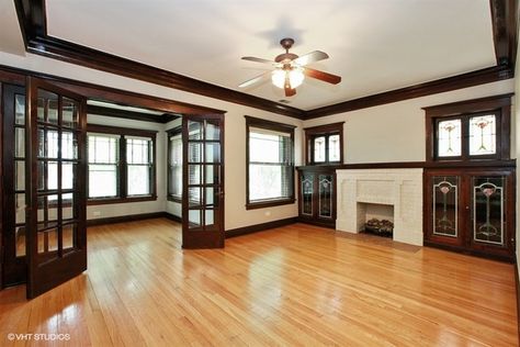 Traditional Farmhouse Design, Light Hardwood Floors With Dark Trim, Orange Wood Floor Living Room, Brown Trim Interior, Brown Interior Paint, Brown Windows, Lounge Colours, Brown Cupboards, Bar Remodel