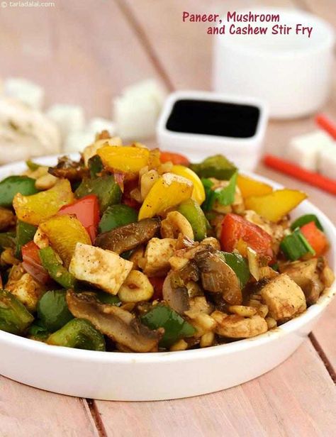 Paneer, Mushroom and Cashew Stir Fry recipe, Stir Fry Recipes Paneer Stir Fry, Cashew Stir Fry, Oat Cake Recipes, Stir Fry Recipes Healthy, How To Make Paneer, Paneer Dishes, Healthy Stir Fry, Stir Fry Recipe, Roasted Cashews