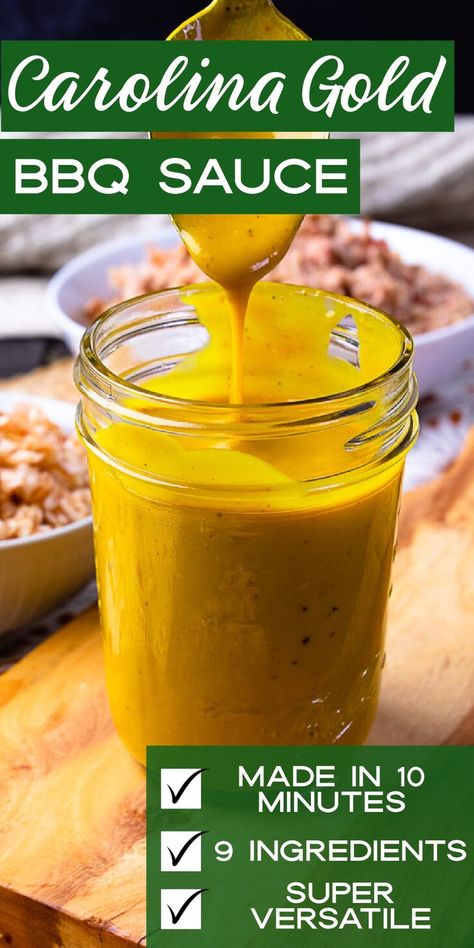 Honey Gold Wing Sauce Recipe, Carolina Gold Bbq Sauce Recipe, Carolina Mustard Bbq Sauce, Gold Bbq Sauce, Wing Sauce Recipe, Carolina Bbq Sauce, Mustard Bbq Sauce, Homemade Bbq Sauce Recipe, Homemade Sauce Recipes