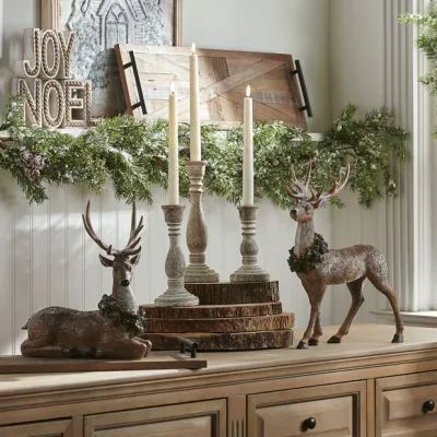 THE SKI LODGE | Shop Sales Events Antique Farmhouse Christmas Decor With Deer, Rustic Mantel Decorating Ideas, Christmas Deer Decorations, Christmas Sled, Christmas Vignettes, Deer Decor, Wildlife Decor, Country Christmas Decorations, Ski Lodge