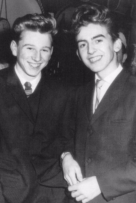 1958 George Harrison, age 15, going to a dance with a friend. George Harrison Young, The Quarrymen, School Friend, Beatles George Harrison, Beatles George, Beatles Photos, Beatles Pictures, Something In The Way, Teddy Boys