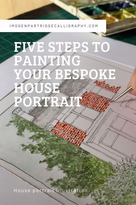 Watercolour House Portrait, How To Paint Watercolor Houses, Diy Family Painting, Watercolor House Portrait Tutorial, House Portrait Drawing, Watercolor Art House, Watercolor Homes, Watercolour House Painting, Painted Architecture