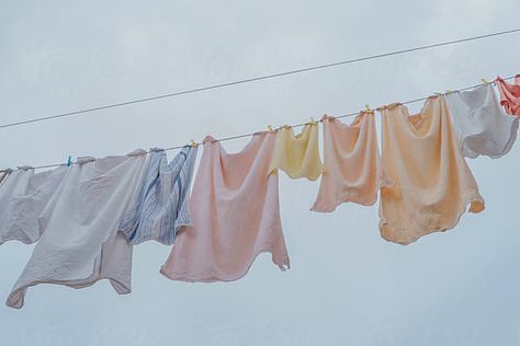 Clothes Hanging On A Line, Washing On The Line, Hanging Laundry Aesthetic, Hanging Laundry Outside Clothes Line, Hanging Clothes Illustration, Clothes Line Photography, Laundry Hanging Ideas, Laundry Painting, Laundry Hanging