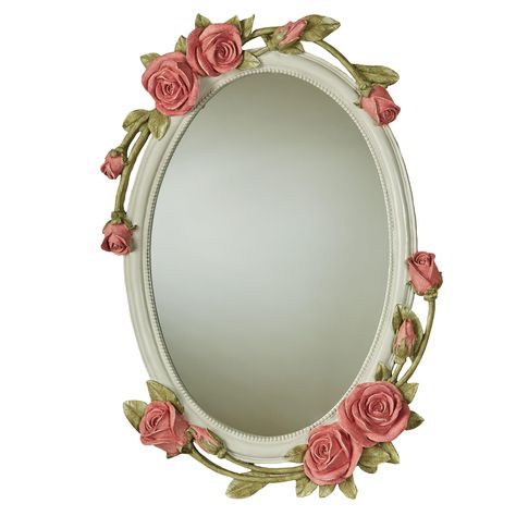 PRICES MAY VARY. Handpainted antique white resin wall mirror Features pink rose flowers and green vines Will hang horizontally or vertically Hanging hardware is included Measures 17 inches wide x 2.5 inches deep x 24 inches high Graceful notes of a Rose Melody fill your home with sweetness. Made of shaped resin, this handpainted floral wall mirror features an antique white frame, a beaded inner border, and pink roses and green vines surrounding the central glass mirror. Oval wall mirror may hang Mirror Oval, Green Vines, Beautiful Houses Interior, Oval Wall Mirror, Diy Stuff, Wall Mounted Mirror, Touch Of Class, Rose Flowers, Antique White