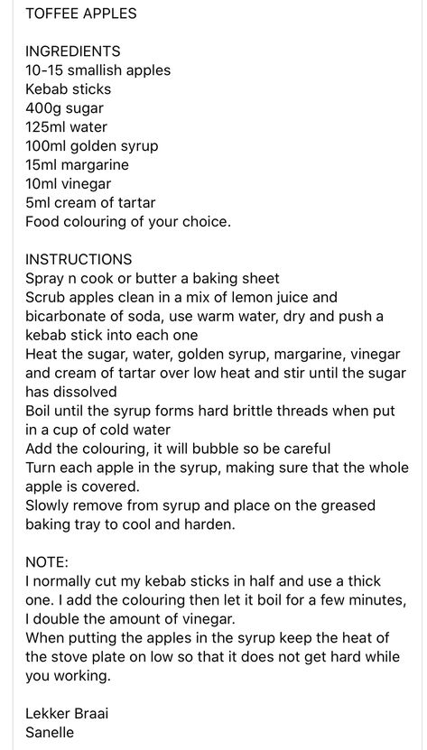 Toffee Apples Recipe, Toffee Apples, Sheet Spray, Kebab Sticks, Candy Apple Recipe, Apple Recipe, Toffee Apple, Bicarbonate Of Soda, Food Colouring