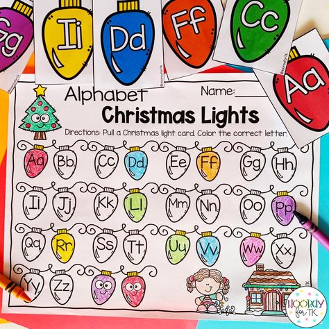 Looking for some fun and festive Christmas activities for your classroom? Check out these 18 Christmas and Holiday themed activities and worksheets for Preschool, Pre-K, TK, or Kindergarten. Tk Christmas Activities, Holiday Literacy Centers Kindergarten, Christmas Name Practice Preschool, Christmas Abc Activities, Ornament Preschool Activities, Christmas Light Preschool Activities, Christmas Ela Activities Kindergarten, Christmas Large Group Activities Preschool, Free Kindergarten Christmas Printables