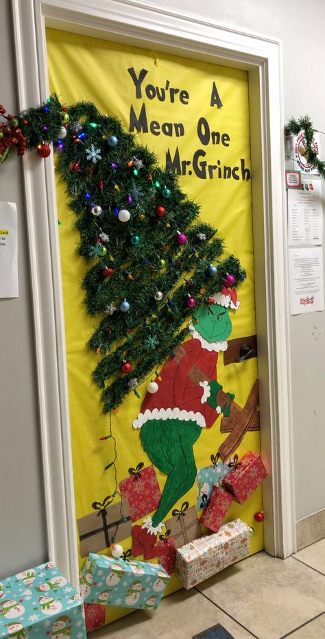 Christmas Door Decorating Contest Work, Christmas Door Inspo Classroom, Christmas Door Decorations The Grinch, Decorate Office For Christmas Cute Ideas, Welcome To Whoville Door Decoration, Christmas Door Decorating Contest Movie Theme, Grinch Door Decorating Ideas, Christmas Door Ideas For Classroom Grinch, Grinch Themed Door