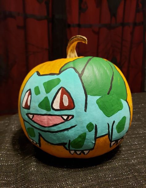 Bulbasaur Pumpkin Painting, Pokemon Pumpkin Painting, Bulbasaur Pumpkin, Pokemon Pumpkin, Pokemon Stuff, Pumpkin Painting, Painted Pumpkins, Pumpkins, Pokemon