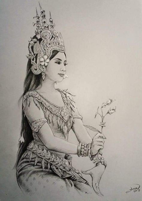 Lao Dancer Tattoo, Ankor Watt Tattoos, Apsara Tattoo Khmer, Cambodian Tattoo Khmer, Khmer Tattoo Cambodia, Apsara Tattoo, Apsara Drawing, Indonesian Tattoo, Cambodian Tattoo