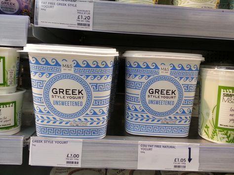 Interesting Graphic Design At Marks And Spencers | Inspired Ideas Greek Packaging Design, Gelato Packaging, Healthy Food Packaging, Pizza Packaging, Greek Aesthetic, Happy Tea, Animal Crossing Funny, Food Pack, Greek Design